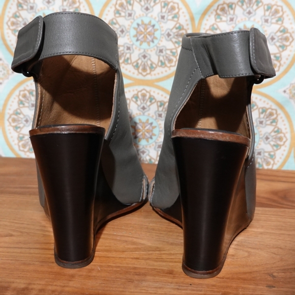 RAG & BONE Gray Leather Open-toe Slingback Wedge Heeled Shoe-bootie, size 38 - Picture 4 of 9